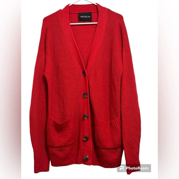 NICHOLAS red wool blend oversized  cardigan size small - Picture 1 of 3